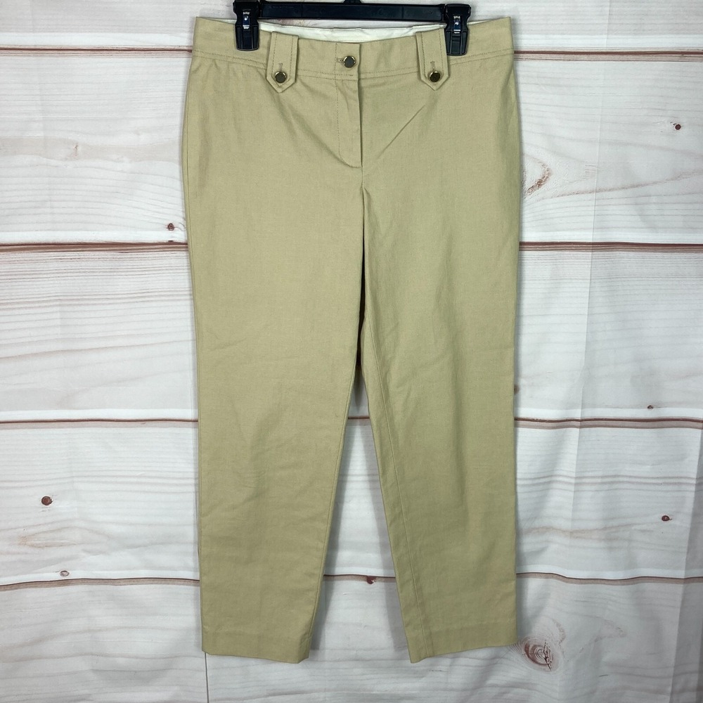 Tory Burch Pants Womens 8 Beige Ankle Chino Straight Leg Mid Rise Cotton Stretch